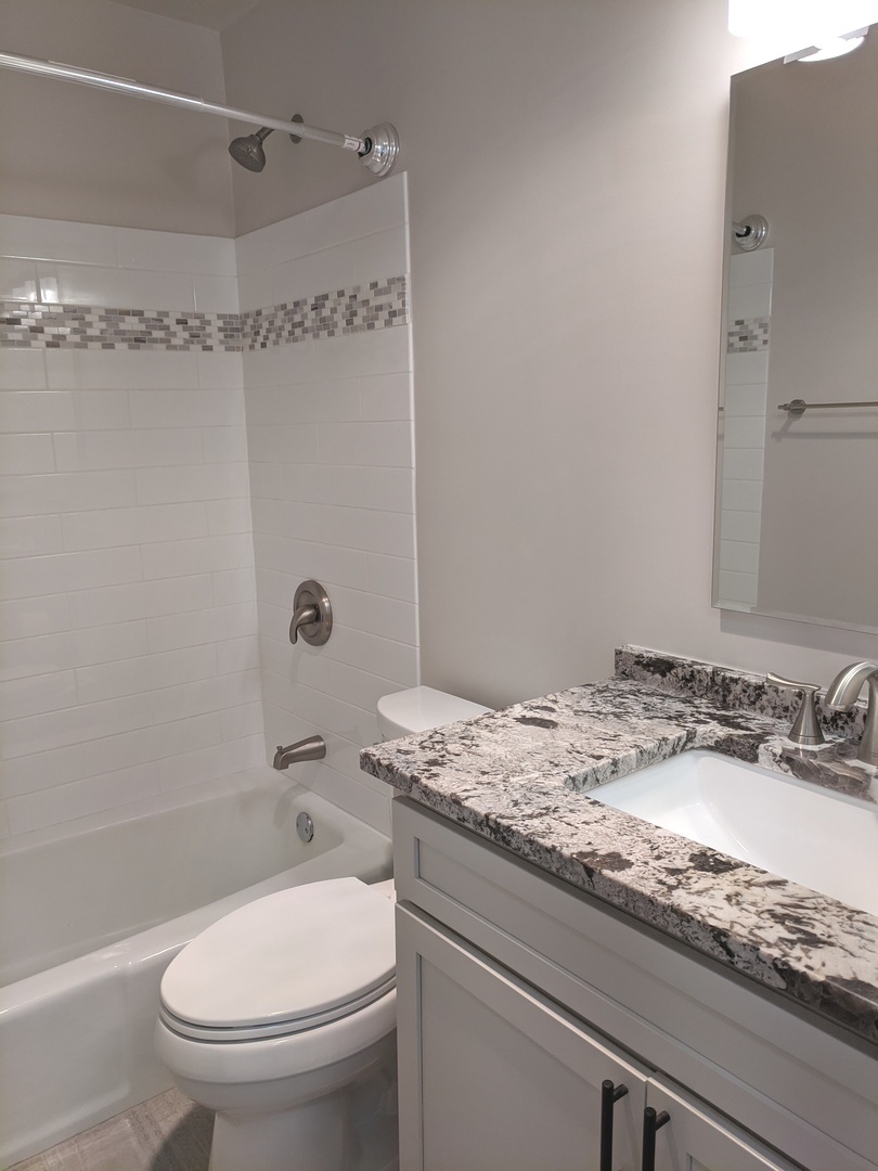 5445 North Sheridan Road, Unit 1805 Chicago, IL 60640 - Photo 11 of 12 a bathroom with a granite countertop sink toilet and shower