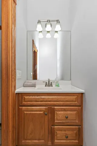 a view of a sink and a mirror
