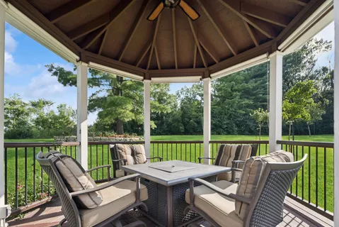 a view of a patio on the roof deck