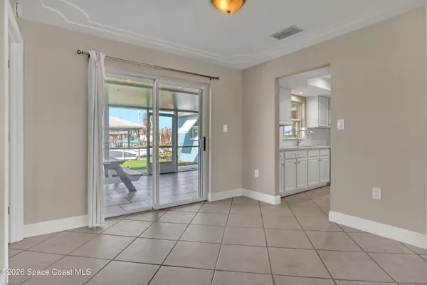a dining room with window