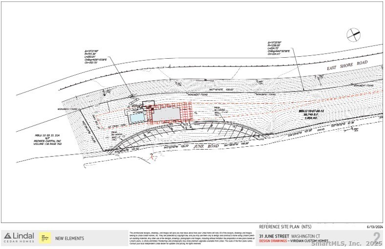 31 A June Road New Preston Marble Dale, CT 06777 - Photo 20 of 25 House, decks, terraces, and pool overlaid onto the site plan for 31 June Road.