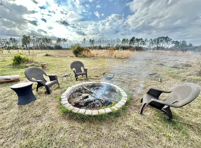 a view of a yard with trees