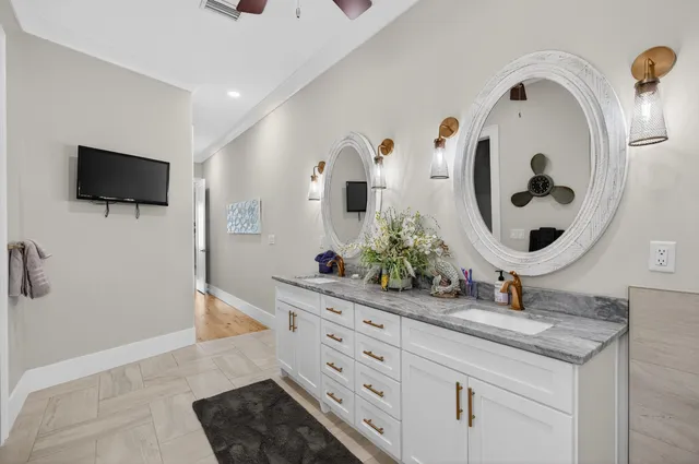 a view of swimming pool with a lake and trees in the background