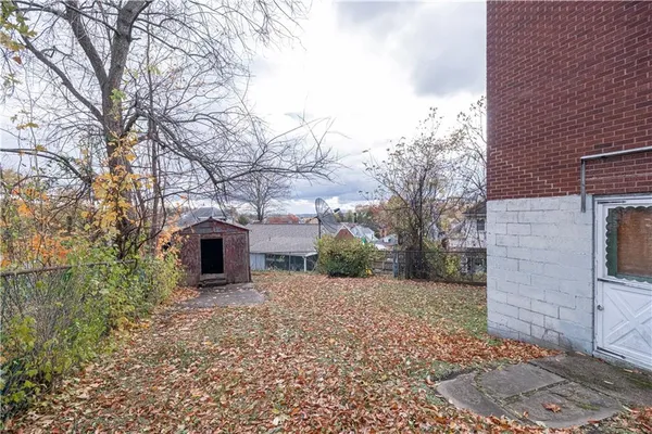a view of yard with tree in it