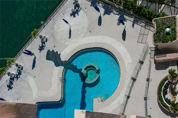 an aerial view of a house with garden