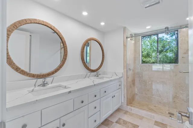 a view of a room with a large window