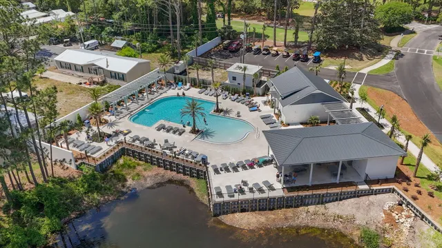 a view of a golf course with a garden