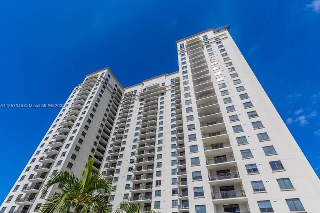 a view of a building with windows