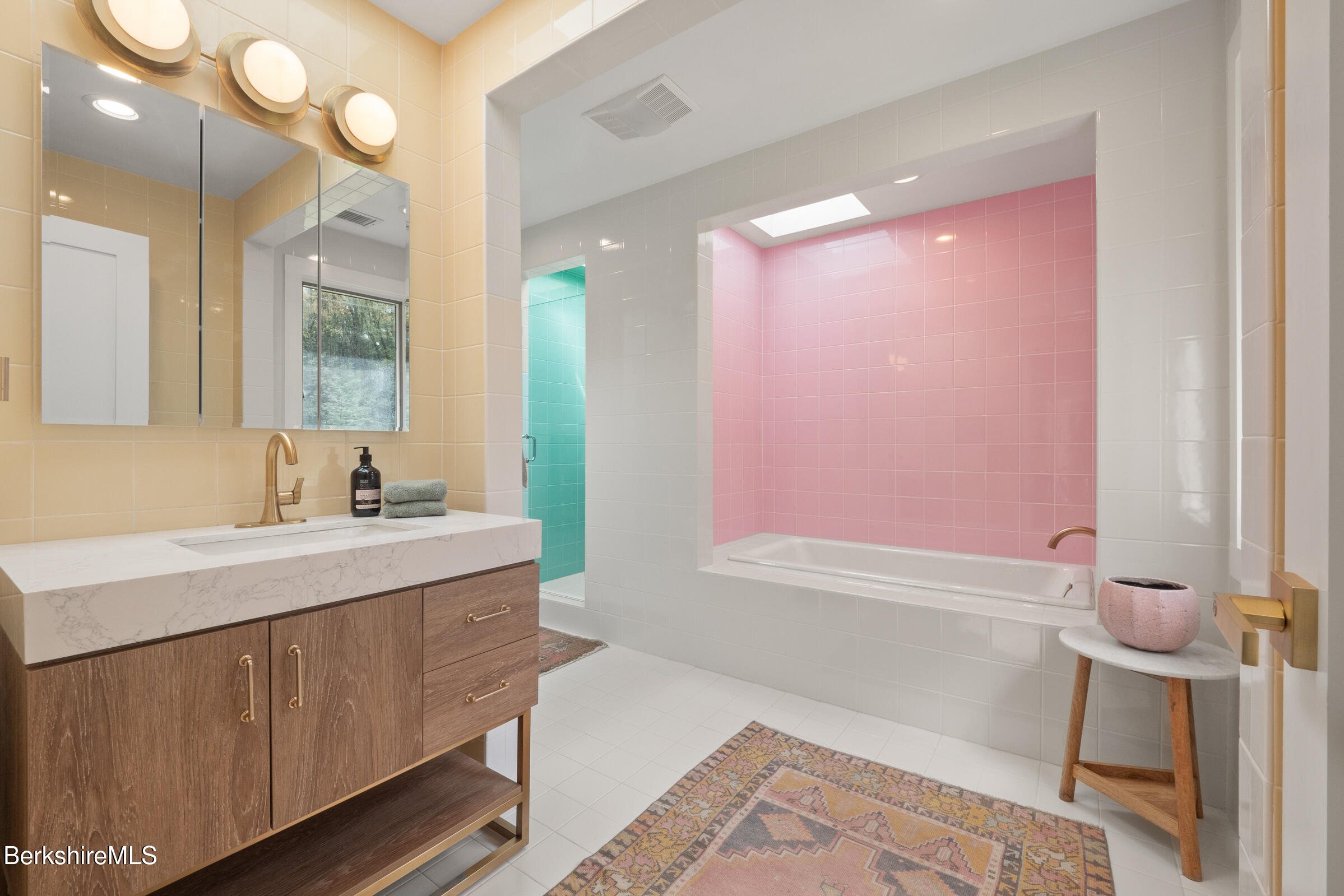 246 County Road Sheffield, MA 01257 - Photo 20 of 59 a bathroom with a sink vanity tub and a mirror