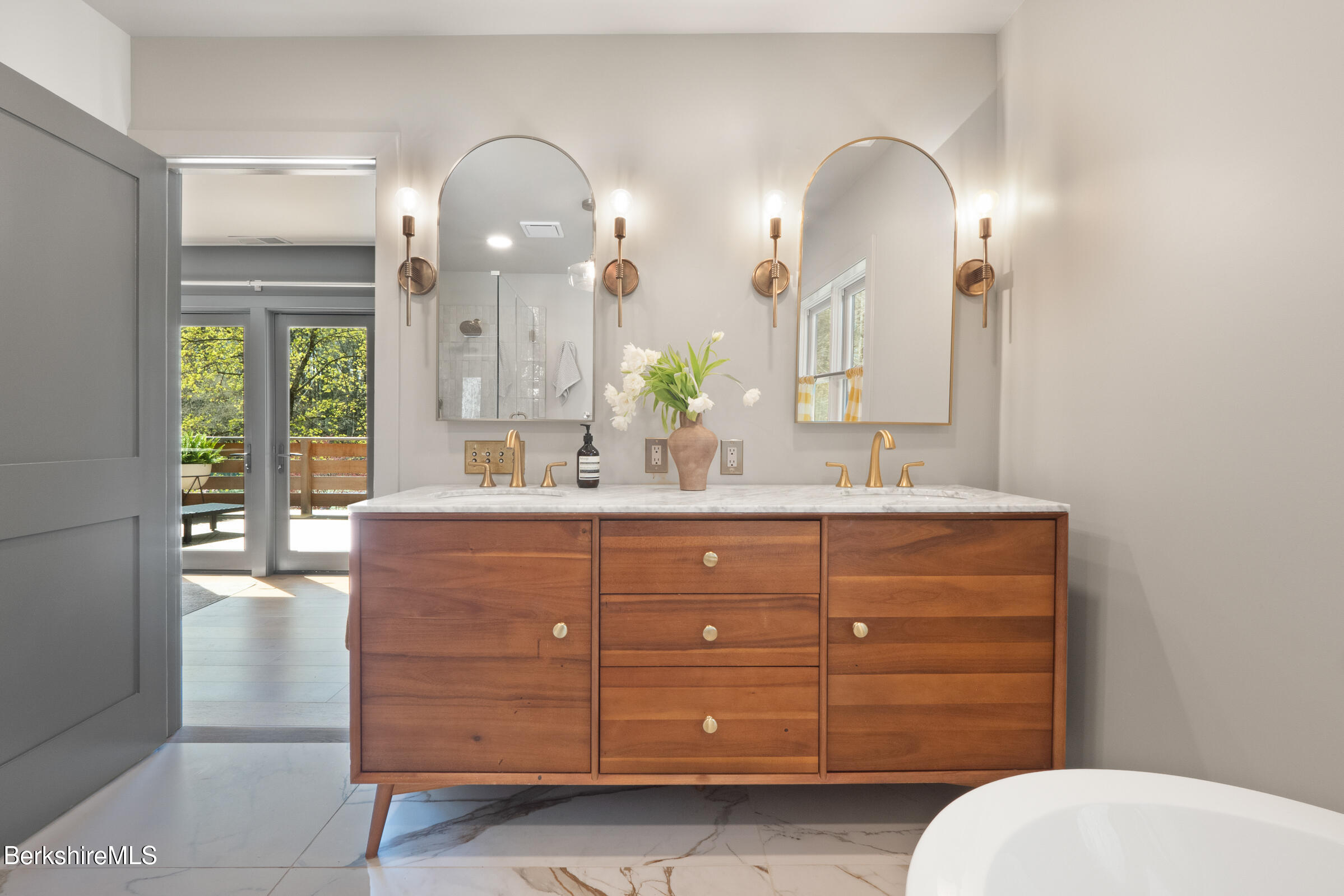 246 County Road Sheffield, MA 01257 - Photo 45 of 59 a bathroom with a granite countertop sink mirror and toilet
