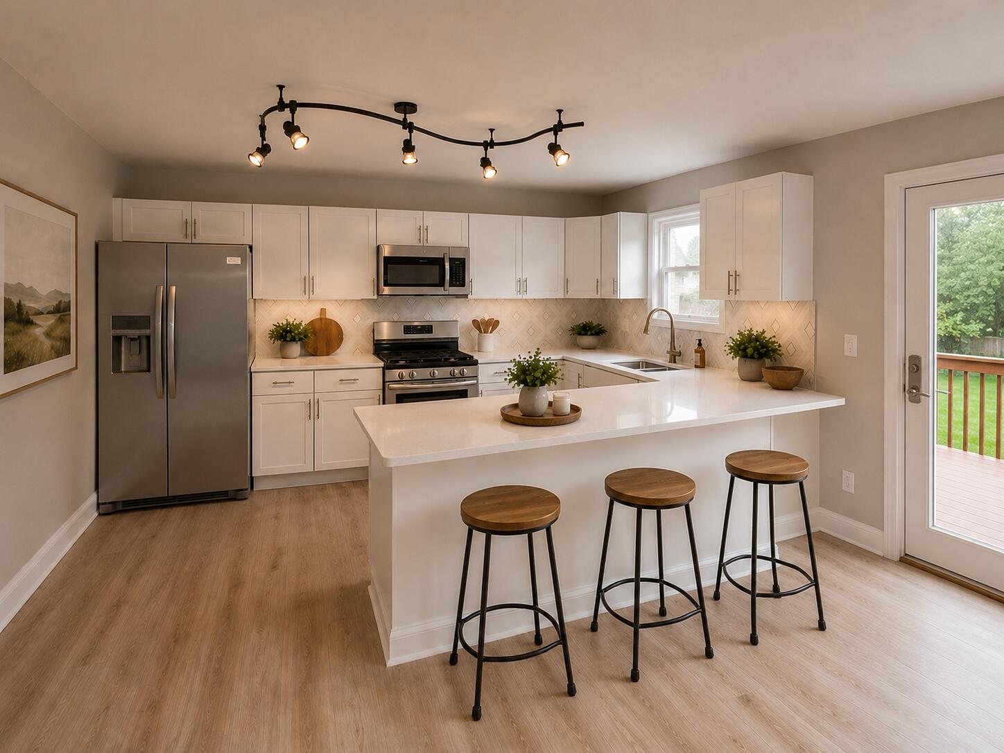 15895 Sherman Street Lowell, IN 46356 - Photo 11 of 36 a kitchen with stainless steel appliances kitchen island granite countertop a refrigerator a stove a sink and white cabinets with wooden floor