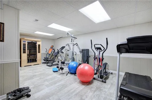 a view of a room with gym equipment