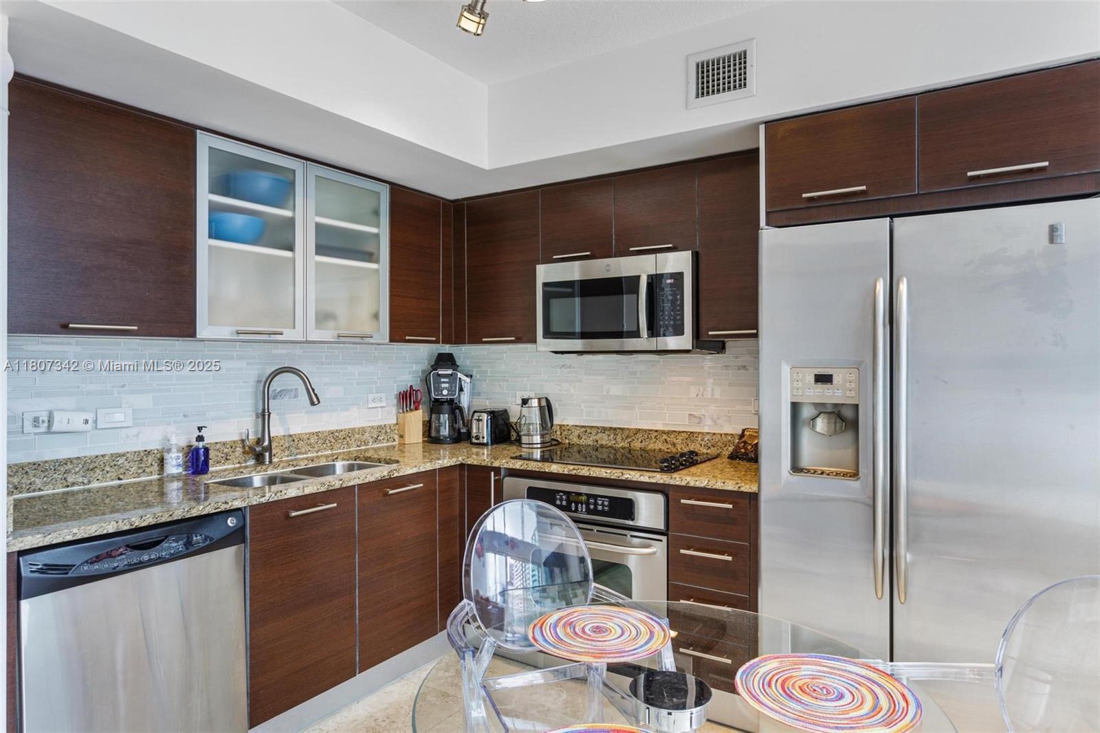 41 Southeast 5th Street, Unit 2008 Miami, FL 33131 - Photo 16 of 54 a kitchen with stainless steel appliances granite countertop a refrigerator sink and stove
