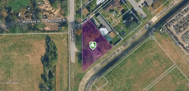 a backyard of a house with plants and trees