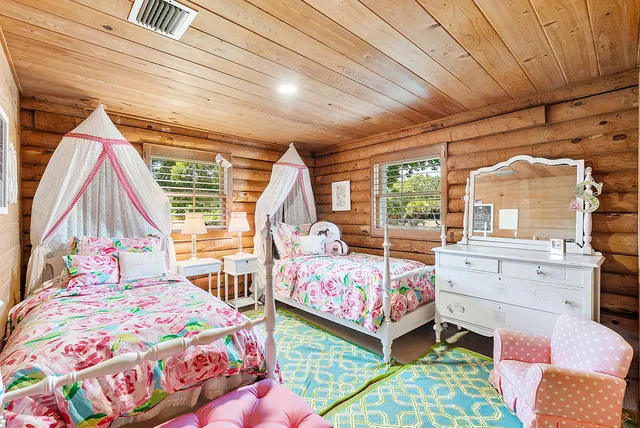 a view of a garden with a slide