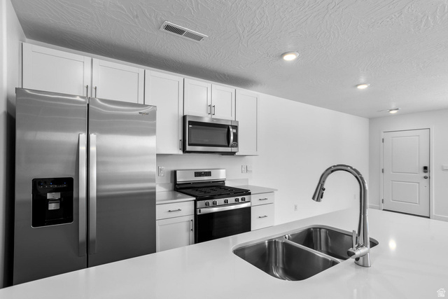 2194 Wolverine Way, Unit 2531 Washington, UT 84780 - Photo 9 of 52 Kitchen featuring stainless steel appliances, white cabinetry, a double basin sink with a high-arc faucet, white countertops, and recessed lighting