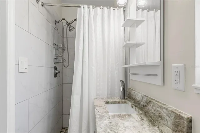 a bathroom with a shower