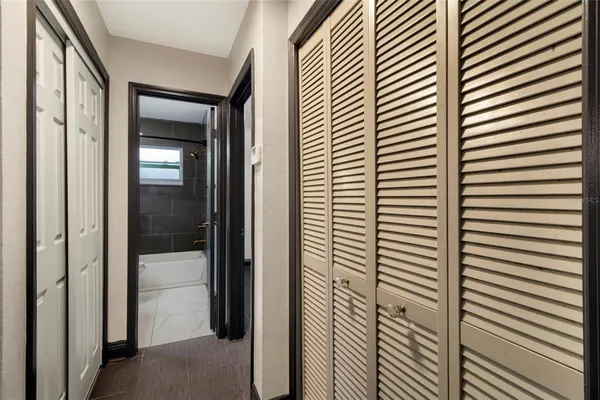 an empty room with closet