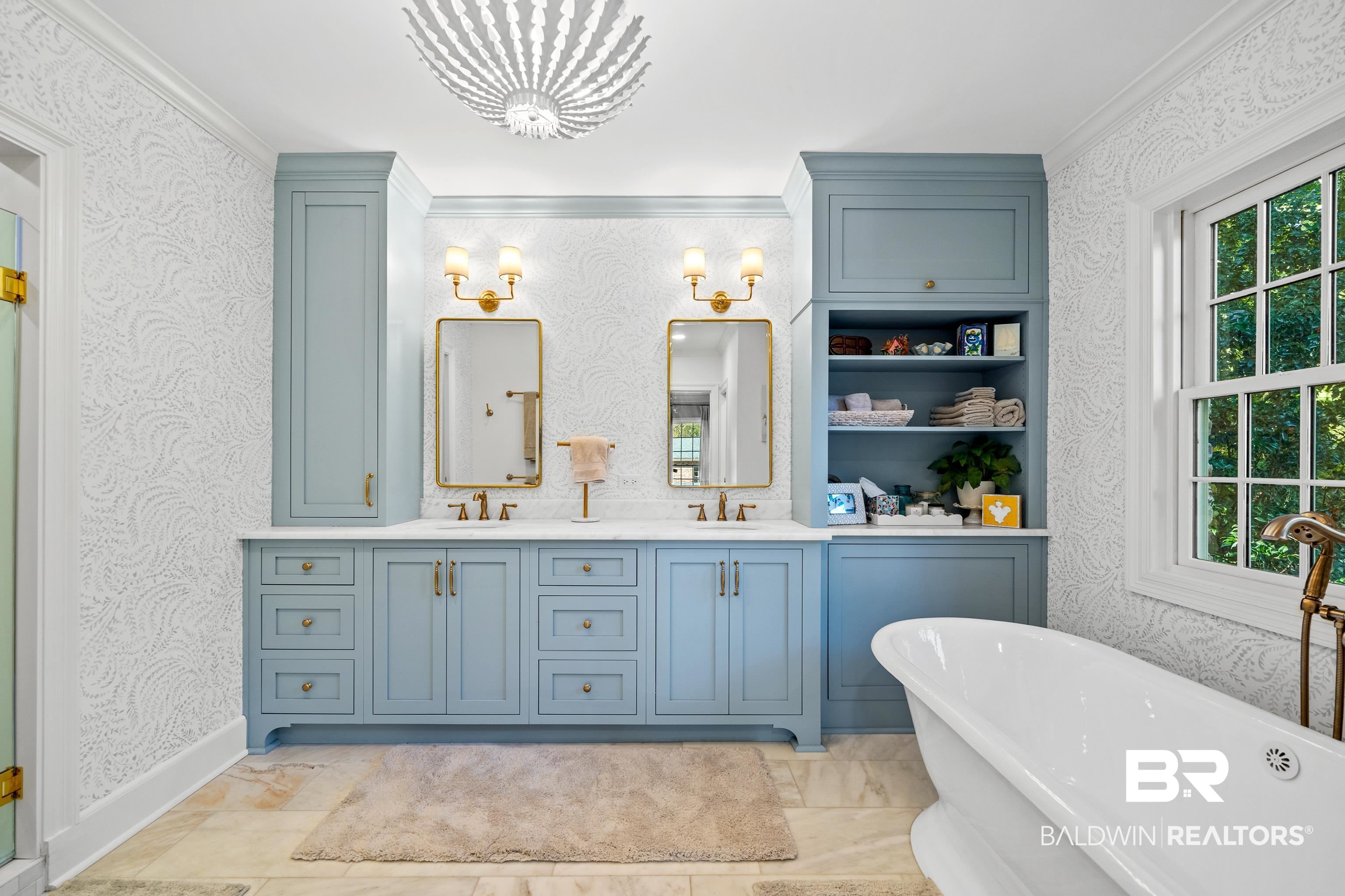 141 Myrtlewood Lane Mobile, AL 36608 - Photo 24 of 44 Full bathroom featuring a sink, ornamental molding, and wallpapered walls