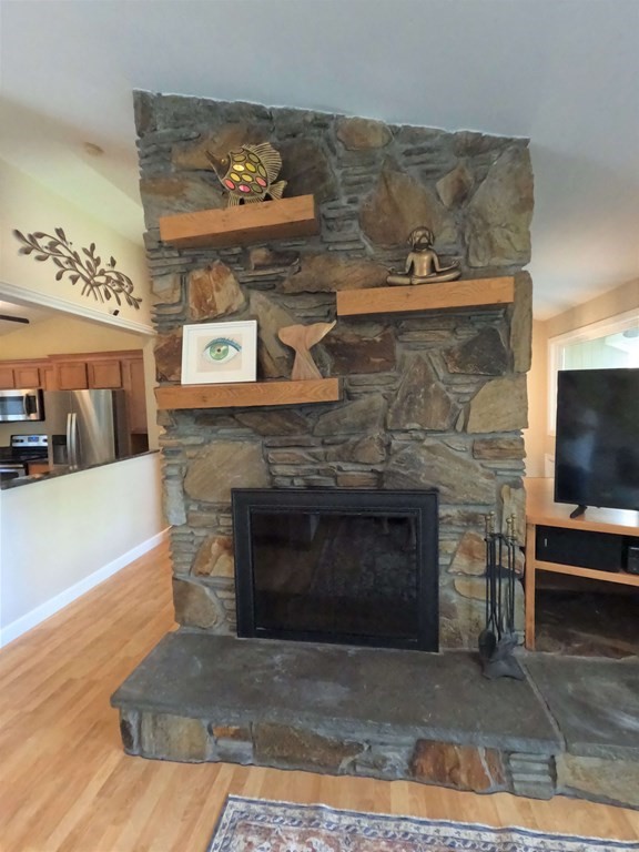 262 Flag Swamp Road Dartmouth, MA 02747 - Photo 14 of 23 a living room with a fireplace and a flat screen tv