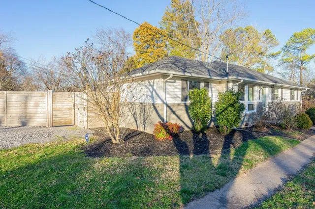 a view of backyard with plants and outdoor seating