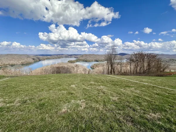 a view of a lake from a yard