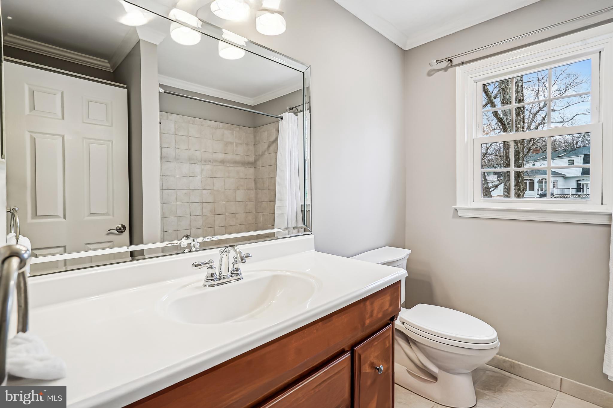 3416 Valewood Drive Oakton, VA 22124 - Photo 34 of 57 a bathroom with a sink a toilet a mirror and a window
