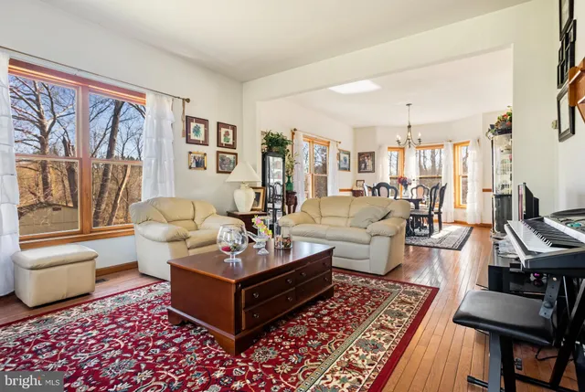 a living room with furniture and a rug
