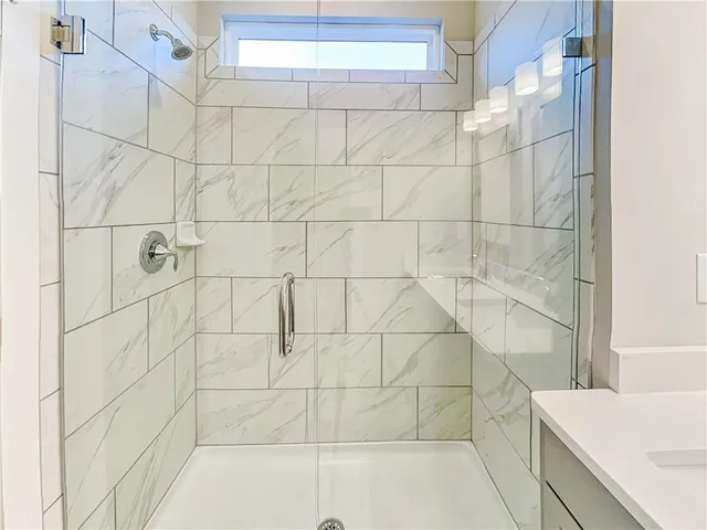 a bathroom with a bathtub