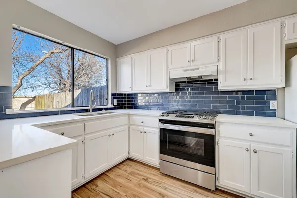 a kitchen with appliances cabinets and a sink