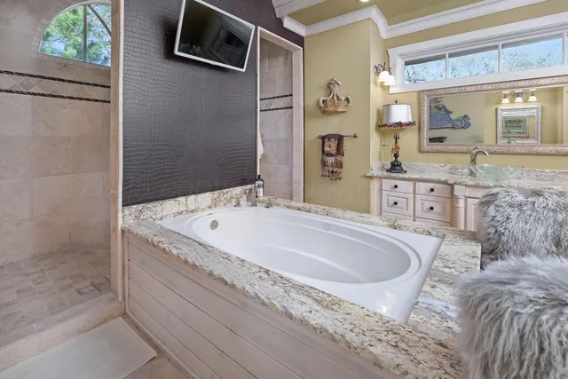 a bathroom with a bathtub