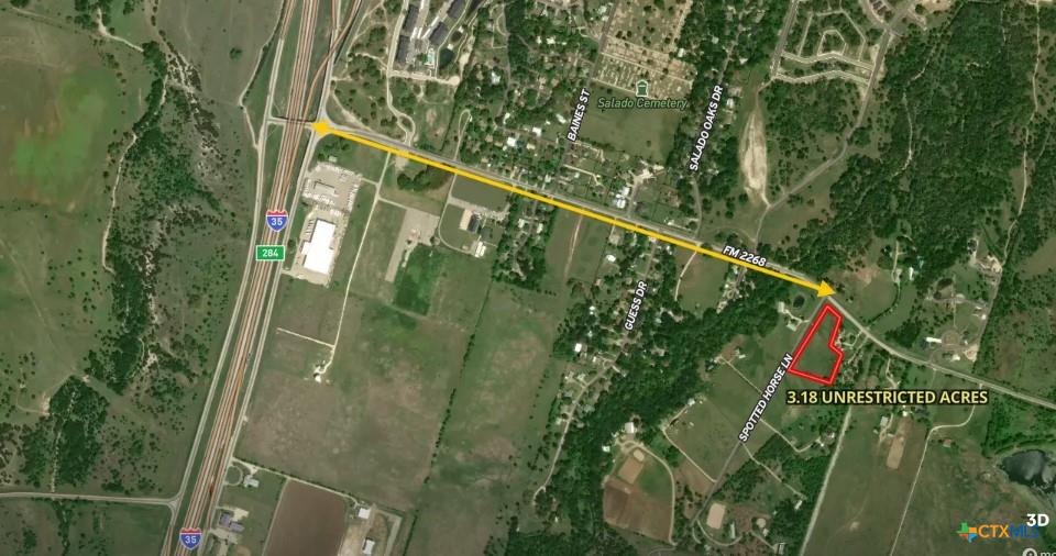 0 Fm 2268 Road Salado, TX 76571 - Photo 1 of 9 An aerial map highlights the proximity of this expansive acreage to the nearby highway.