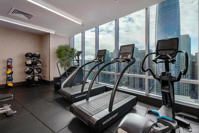 a view of a room with gym equipment