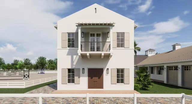 a front view of a large white building