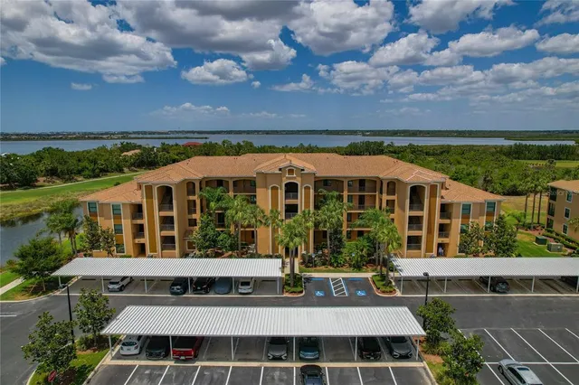 a view of a lake with a houses