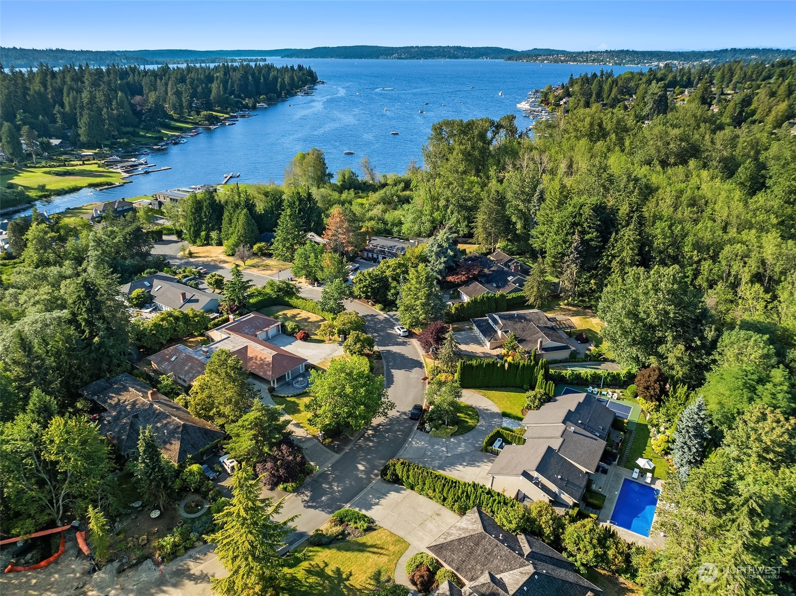 8541 Hunts Point Lane Hunts Point, WA 98004 - Photo 33 of 34 an aerial view of residential houses with outdoor space and swimming pool