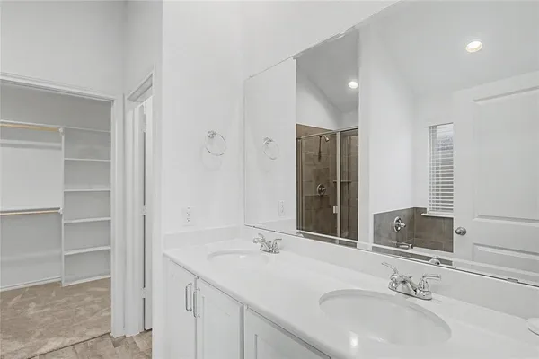 a bathroom with a sink and a large mirror