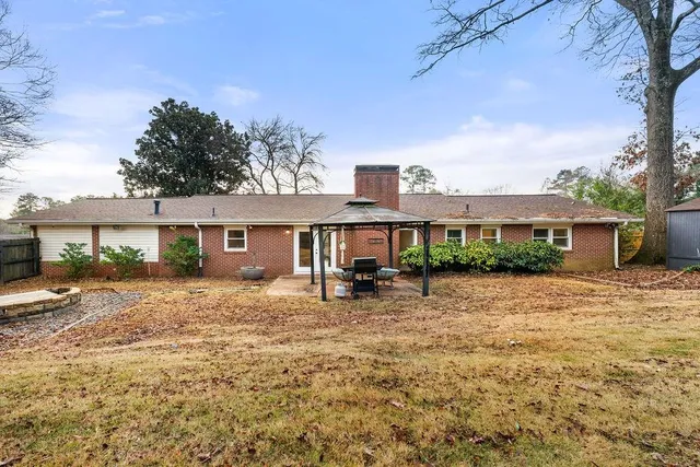 front view of a house with a patio