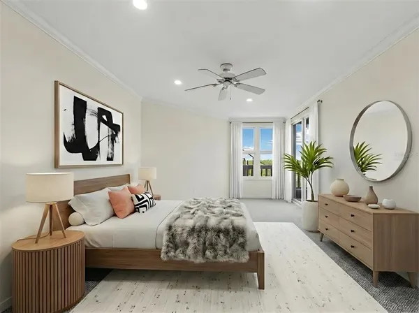 a bedroom with a bed and a dresser