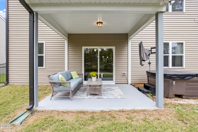 a building outdoor space with patio furniture
