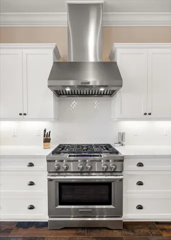a stove top oven sitting inside of a kitchen