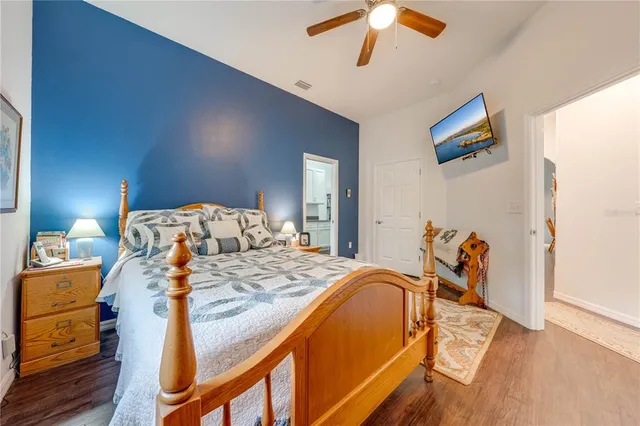 a view of a lake with a city