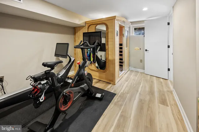 a view of a room with gym equipment