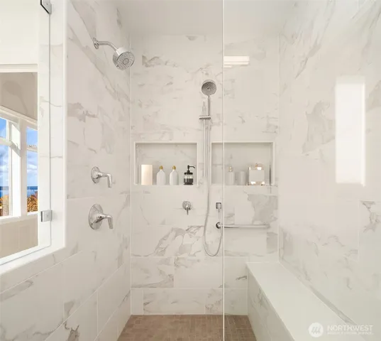 a bathroom with shower