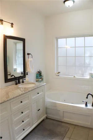 a bathroom with a bathtub