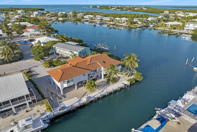 an aerial view of a house with a lake view