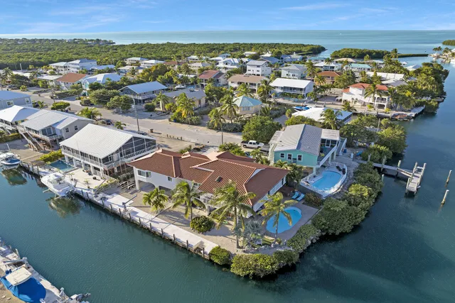 an aerial view of a house with a lake view