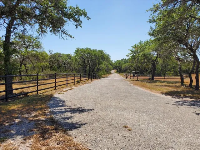 a view of a park with large trees