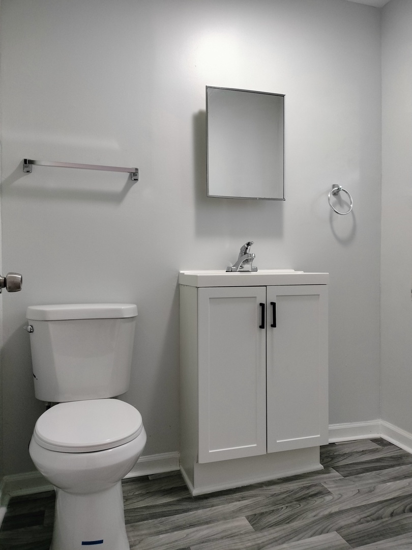 7910 South Muskegon Avenue, Unit 3 Chicago, IL 60617 - Photo 8 of 17 a bathroom with a toilet a sink and mirror