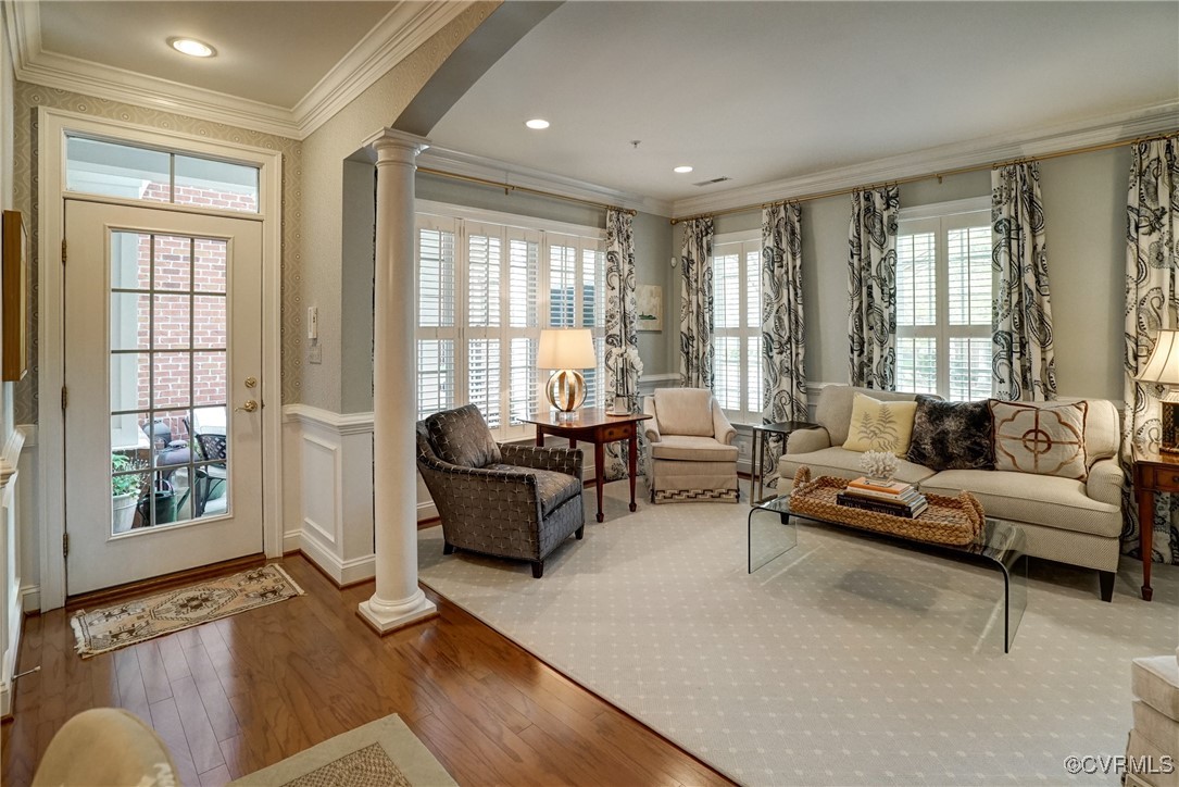 709 Chiswick Park Road Henrico, VA 23229 - Photo 5 of 47 Living room with decorative columns, crown molding